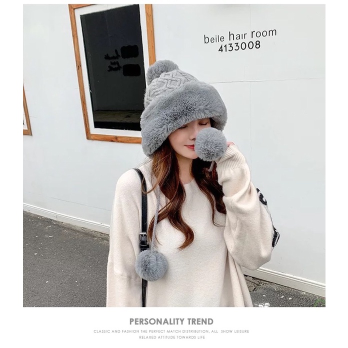 Topi Bulu Pompom Musim Dingin Winter Fur Hat