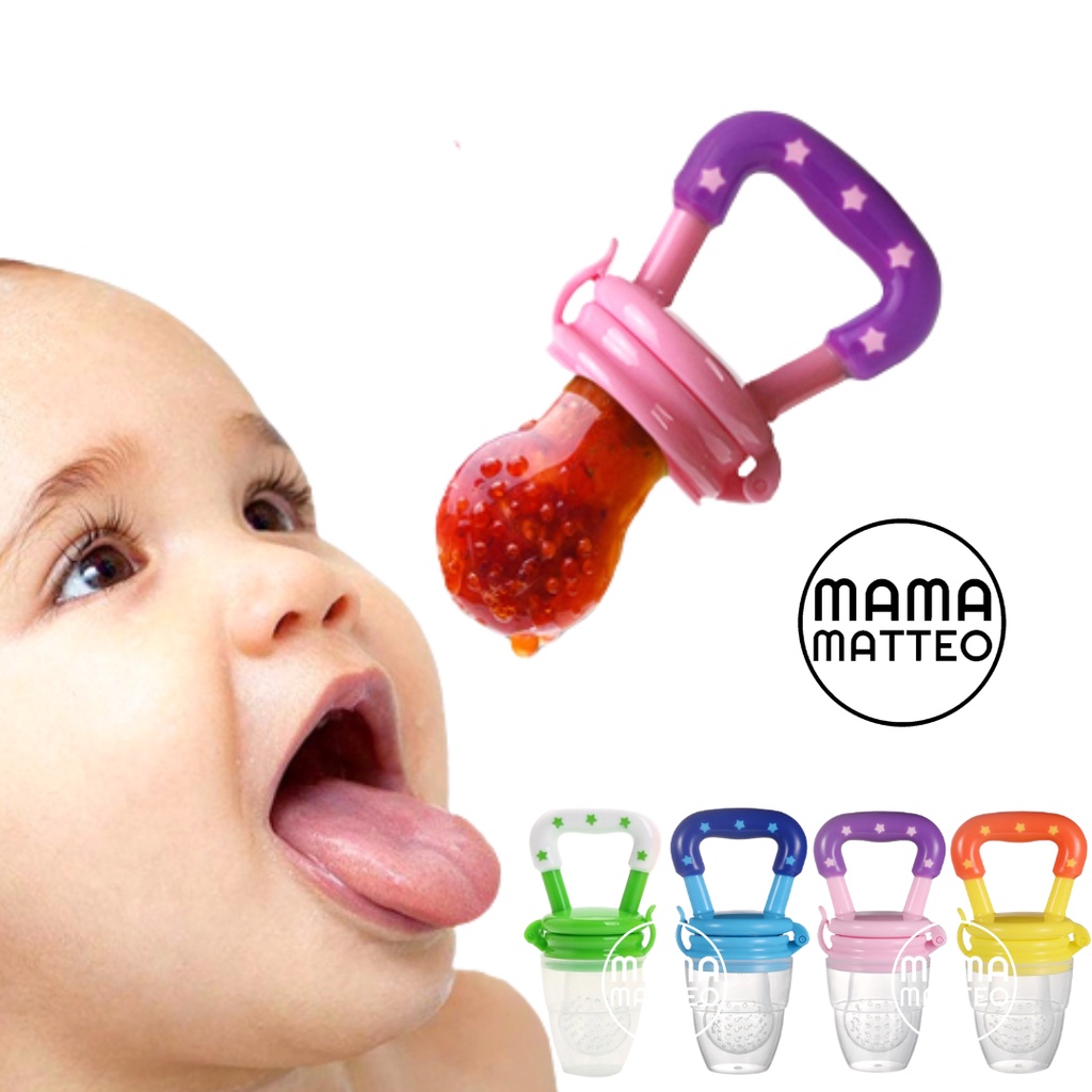Empeng Dot Buah Bayi Usia 6-9 Bulan / Food Fruit Feeder / Teether Buah Gigitan Bayi Warna Biru Pink Kuning Hijau