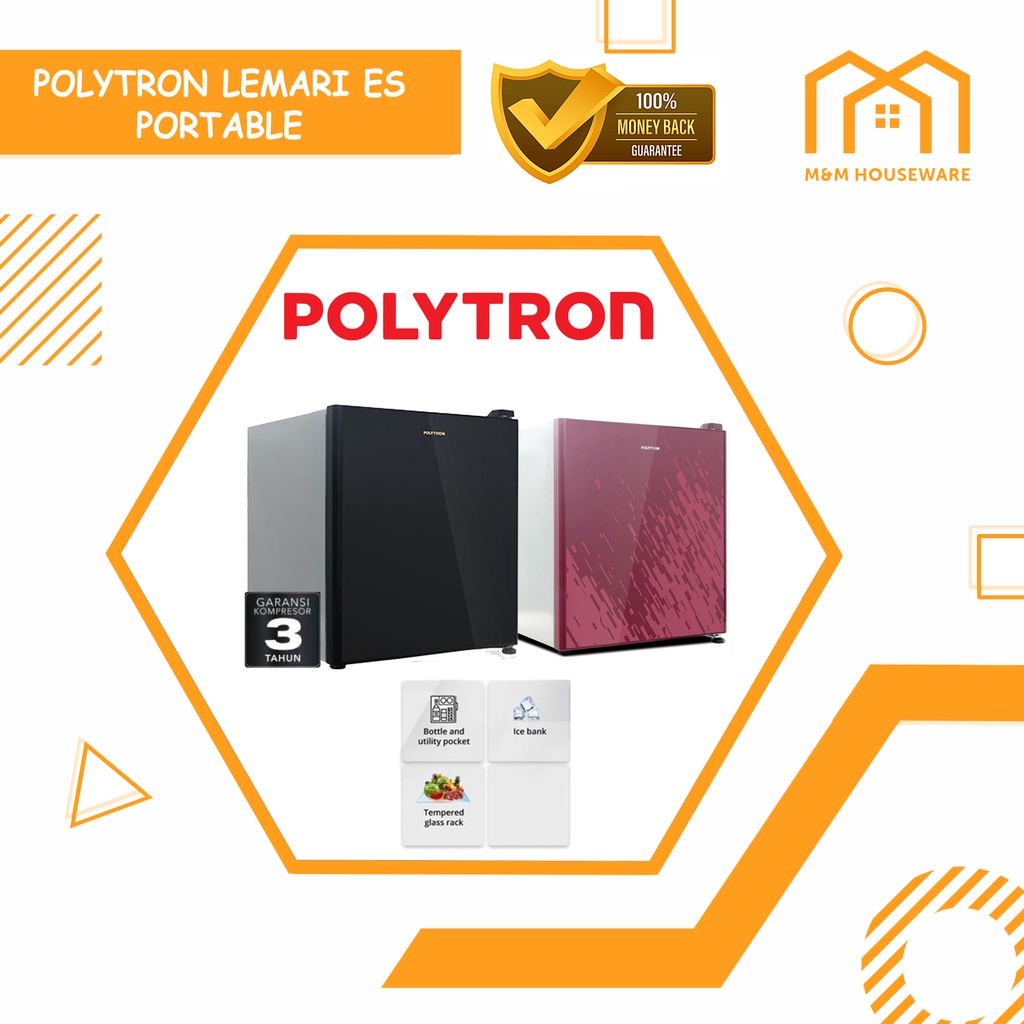 POLYTRON KULKAS LEMARI ES MINI PORTABLE PRH51R / PRH 51 R 50LTR RED ORIGINAL