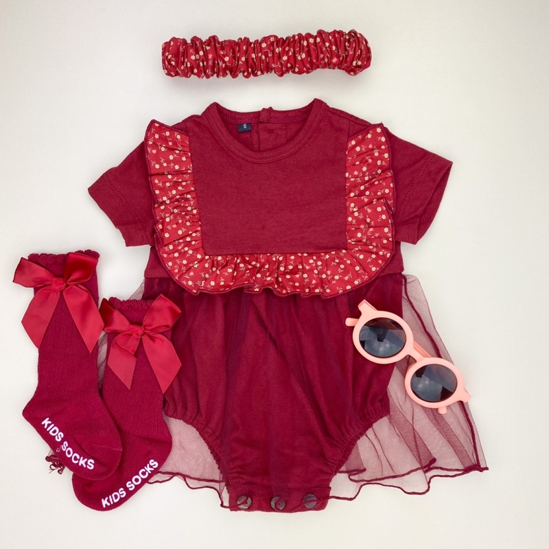 Hana Jumper Dress Tutu Bayi Perempuan Bonus Bandana