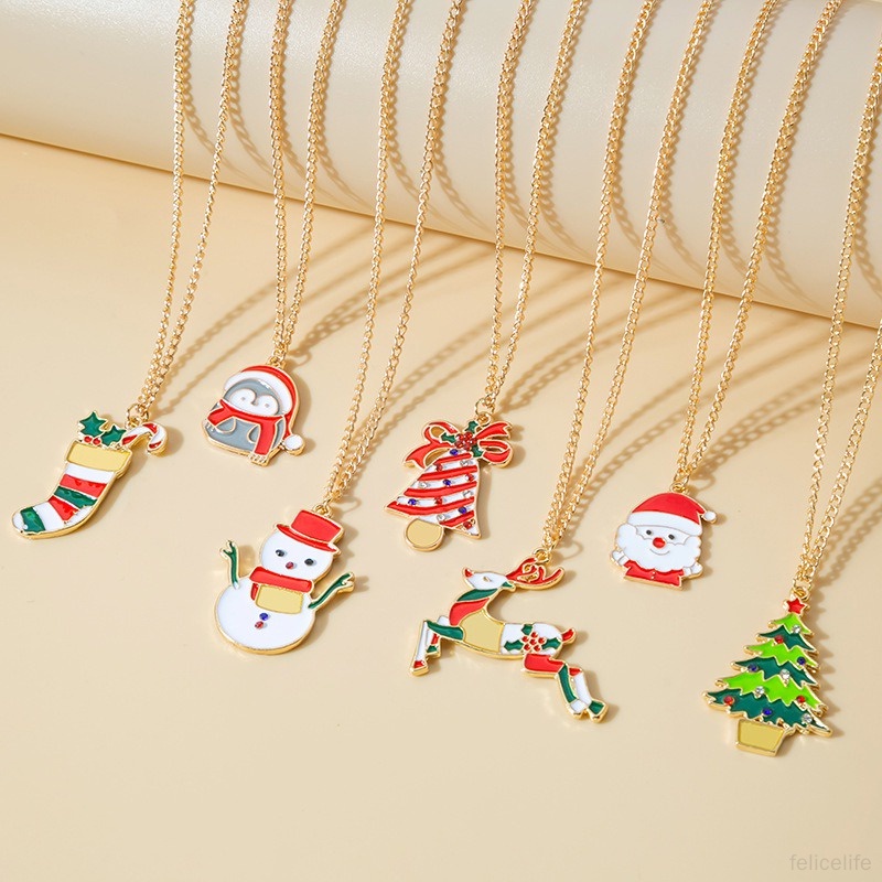 Kalung Dengan Liontin Kartun Rusa Snowman Bell Natal