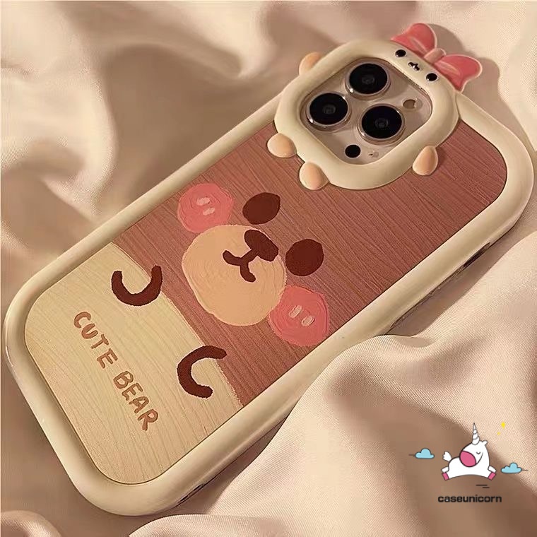 Case Beruang Kartun Untuk Samsung A04 A50 A12 A14 A51 A23 A04E A31 A50s A32 A13 A52 A30s A52s A22 M32 A33 A53 A73 A53 A03 A03s A04s A11 A02s A21s A71 3D Bow Monster Lens Soft Cover