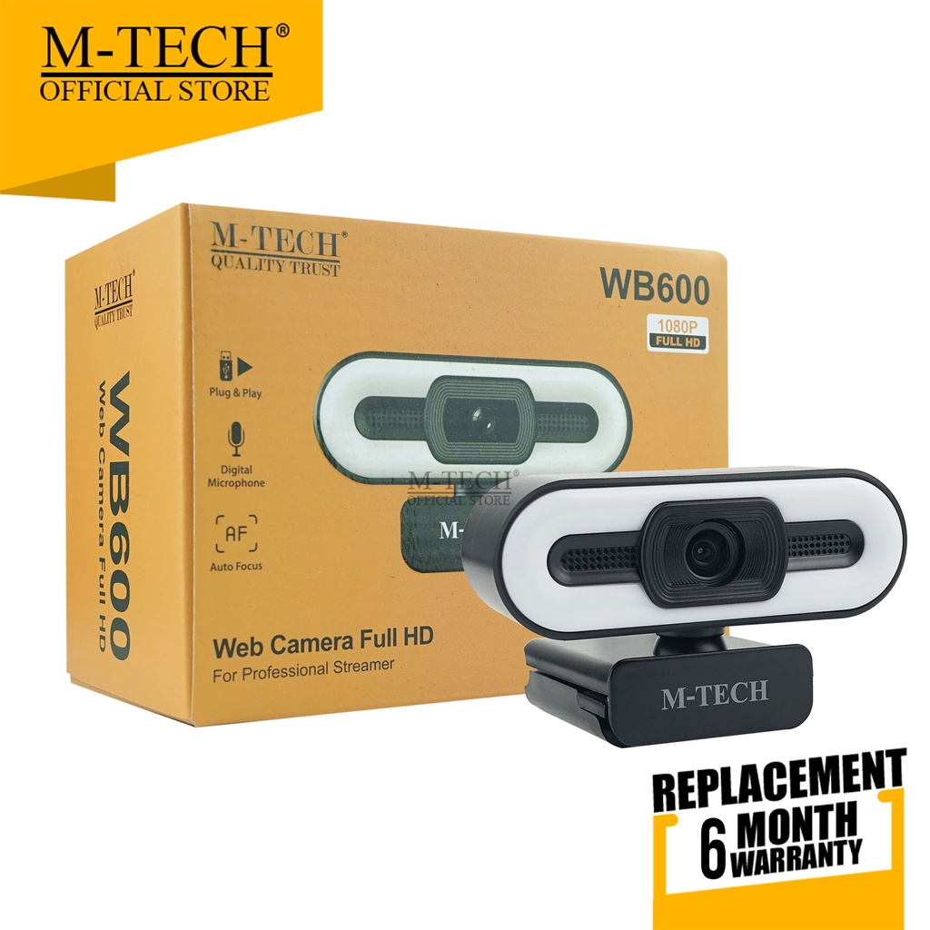 M-Tech Original Webcam WB600 Camera 1080P Full HD LED Ring Autofocus