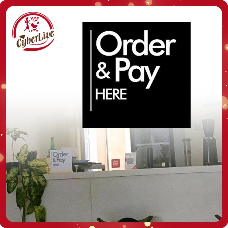 20*20cm Sign Board Akrilik Order And Pay Here Papan Tanda Order Pay Here