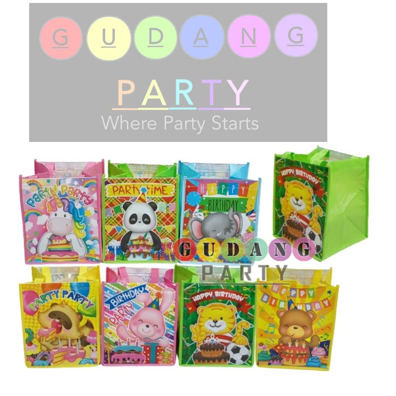 

Spunbond Laminasi Segi HB/Tas Bingkisan/Tas Ultah/Goody Bag/Spunbond Kotak/Tas Hampers