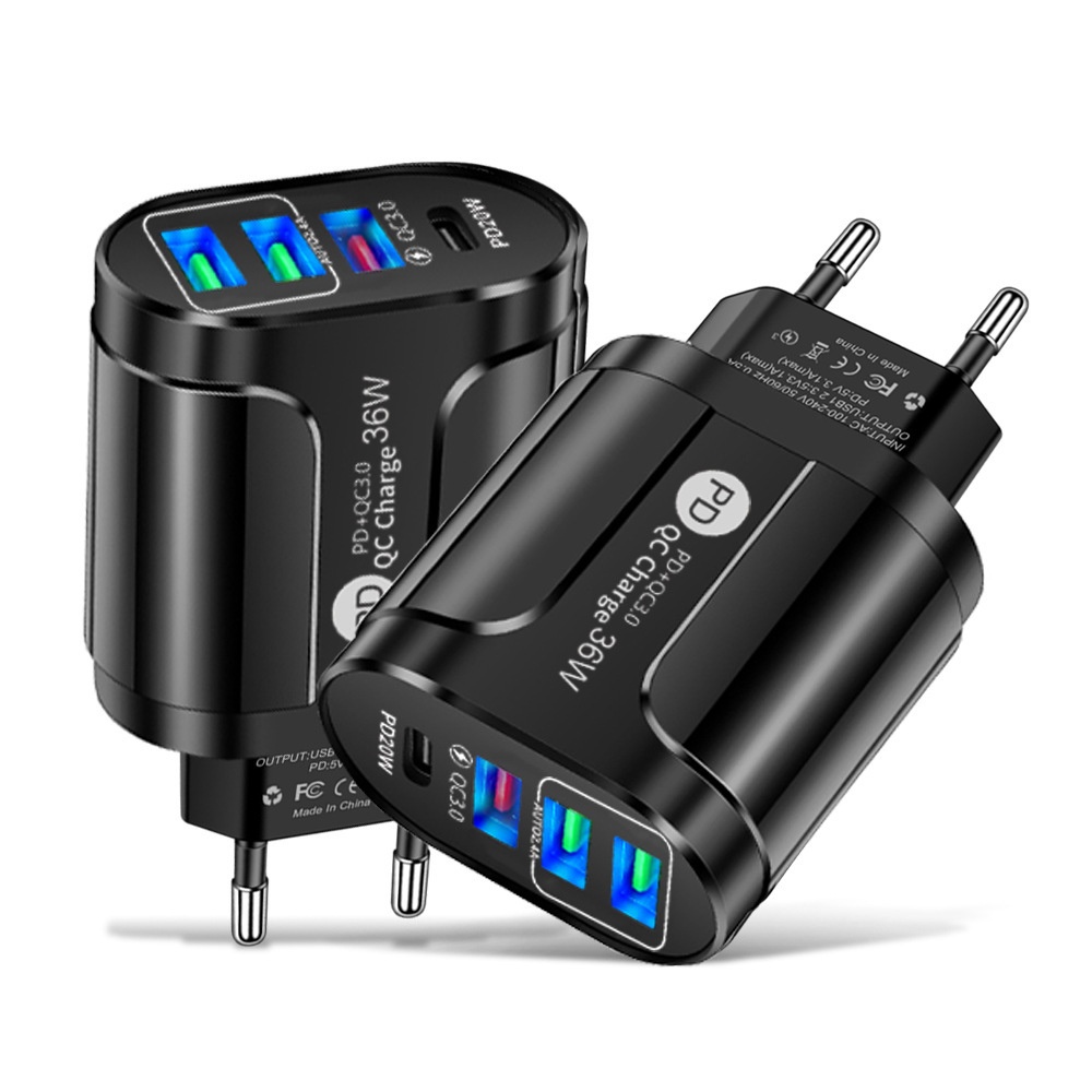 Adaptor Power Charger 36W 3 Port Usb + PD 4 Port QC3.0 + PD Portable Untuk Iphone Android