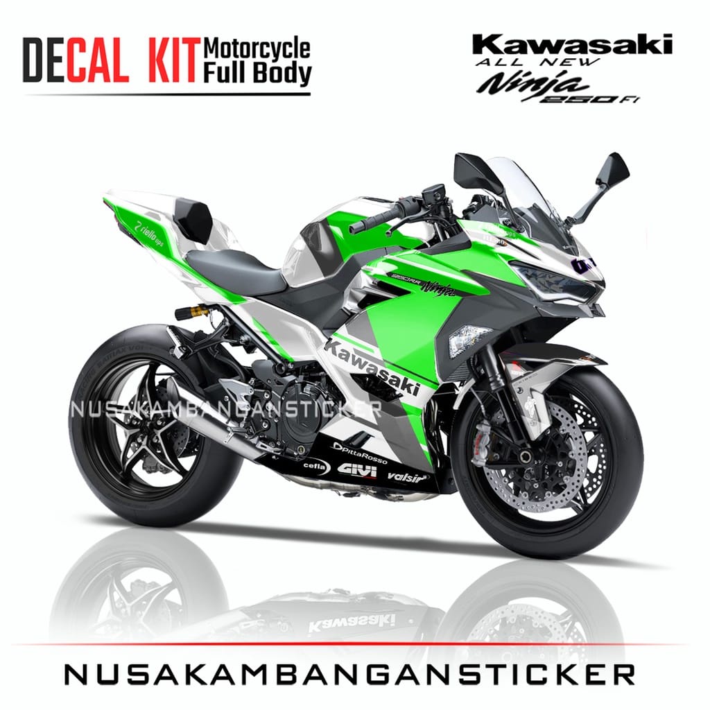 STIKER DECAL SEPEDA MOTOR KAWASAKI NINJA 250 FI ALL NEW FULL BODY HIJAU PUTIH GRAFIS RACING TEAM STI
