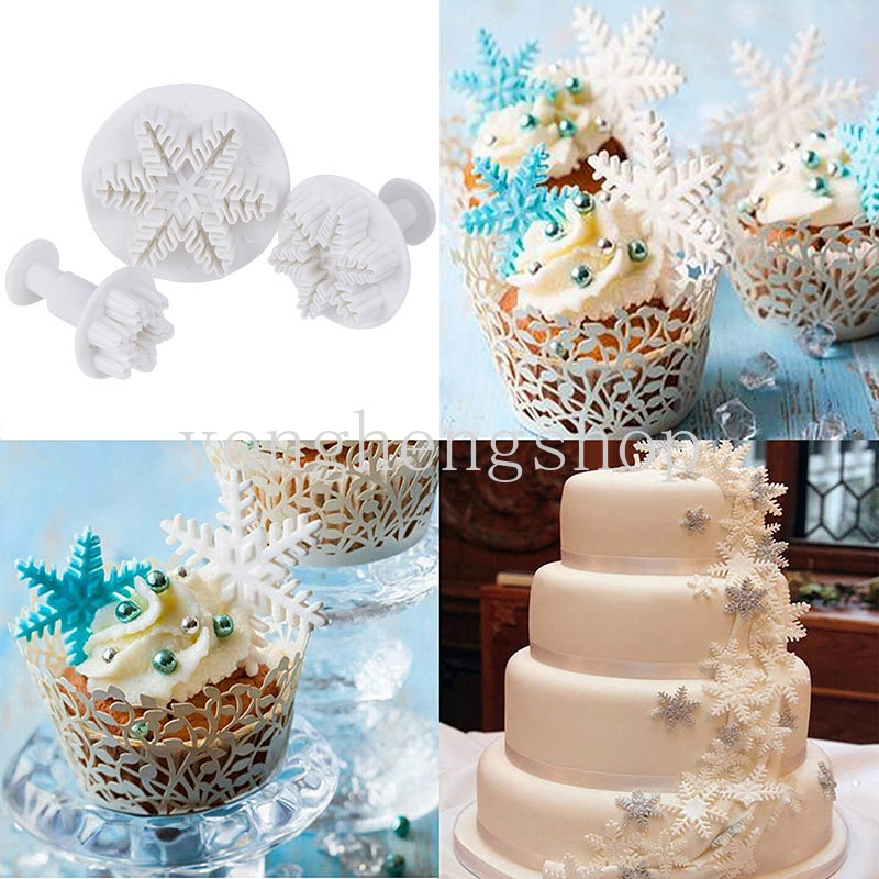 3pcs / set Cetakan Pemotong Biskuit / Kue Kering Bentuk Snowflake Untuk Dekorasi Natal