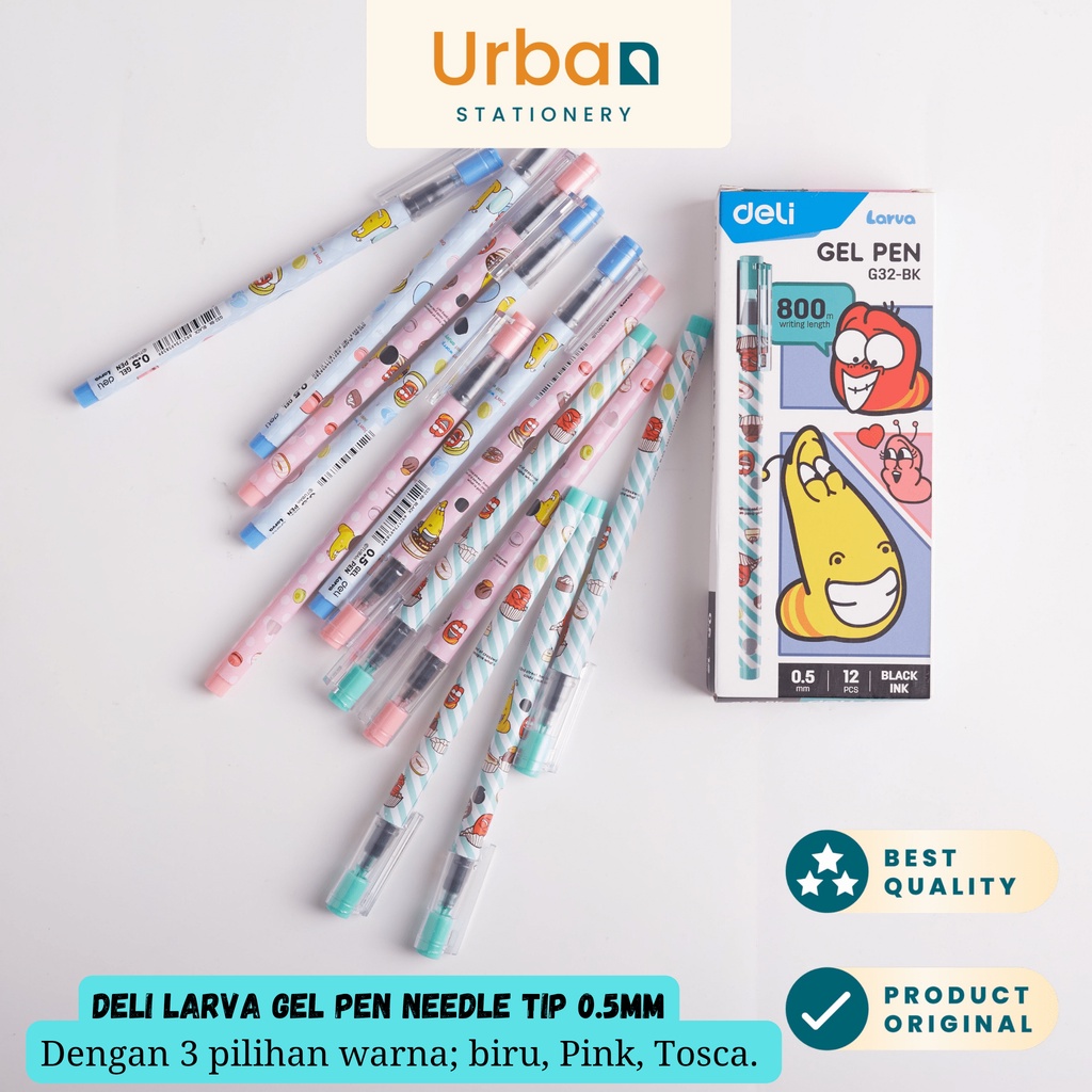 

Deli Larva Gel Pen / Pulpen Gel Hitam Needle Tip 0.5mm EG32