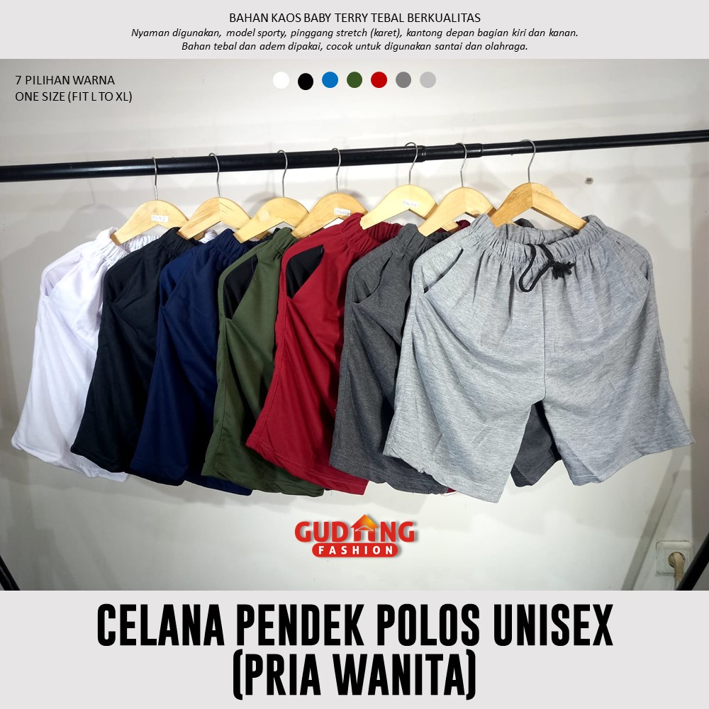 Celana Pendek Pria Santai Polos Casual Kaos Baby Terry Rib