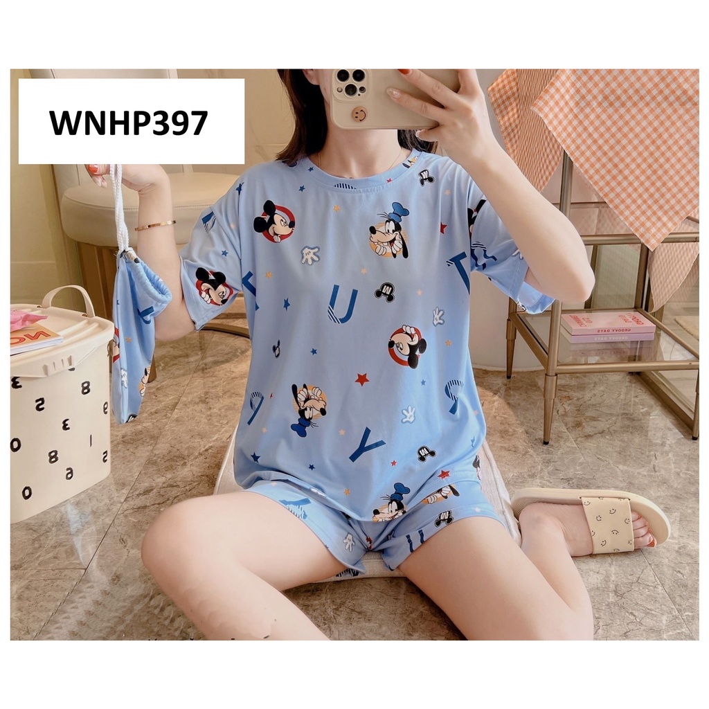 Baju Tidur Wanita Lengan Pendek Celana Pendek Pink Blue Series