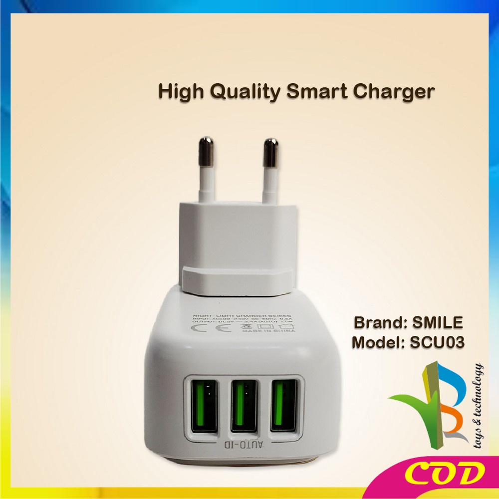 RB-C464 Charger 3 USB Pengisi daya USB Lampu Led Tidur Adaptor Charger Lampu LED Hemat Energi