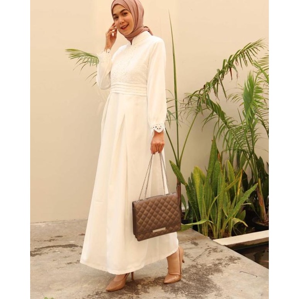 Gamis Zahira Brokat Glitter Premium + Renda | Gamis Busui Friendly