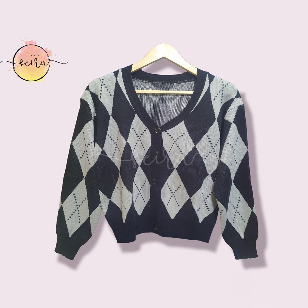 [BISA COD] Cardigan Rajut Motif Ketupat Sweater Wanita / Outwear Knit Premium Motif / Diamond Oversize Cardigan Premium