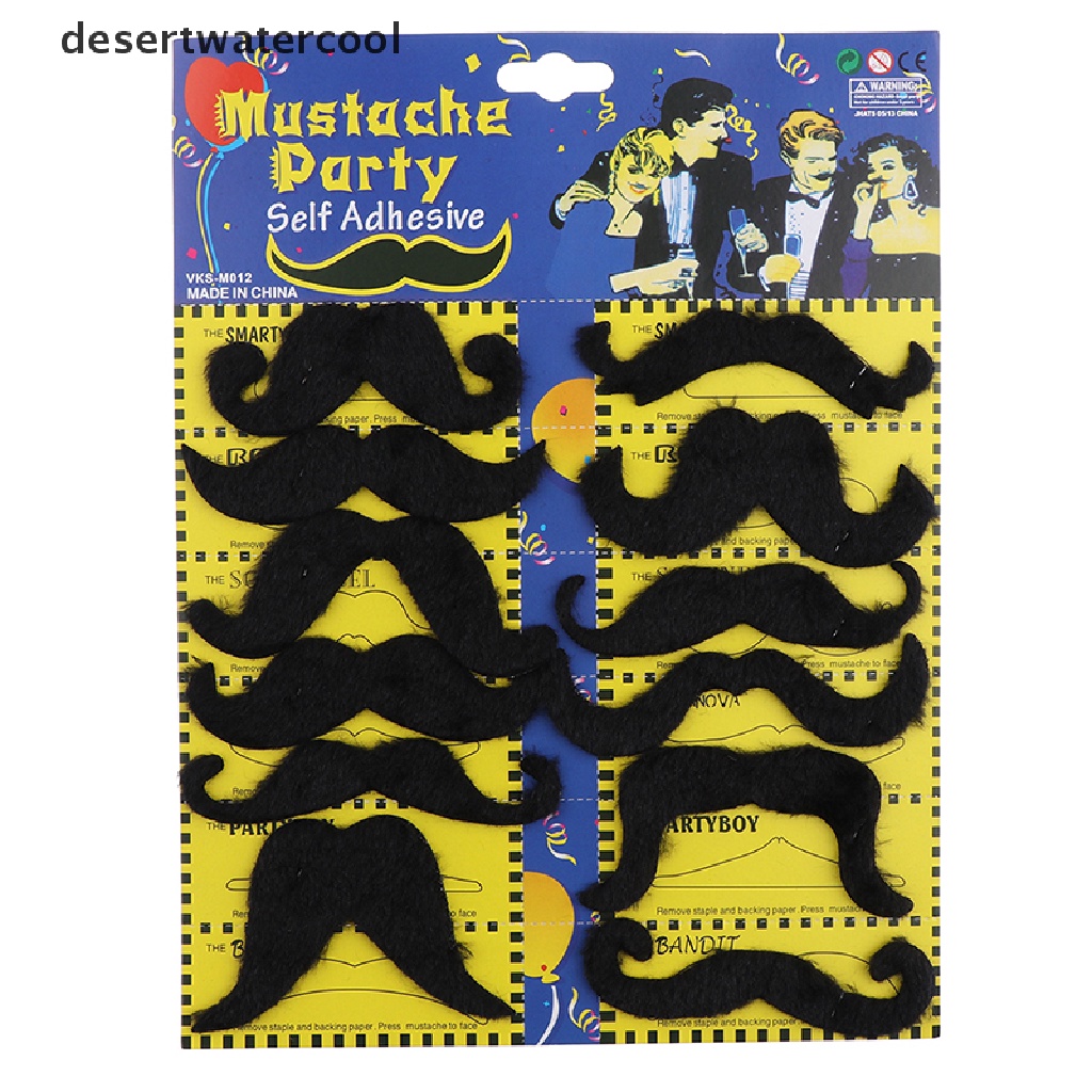 12pcs / set Kumis Palsu Warna Hitam Dengan Perekat Untuk Perlengkapan Pesta