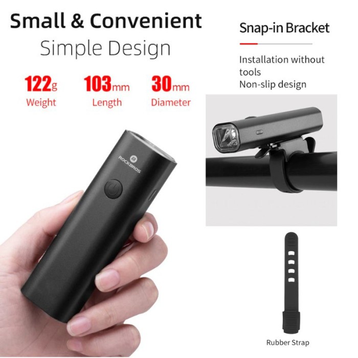 Rockbros QD400 Lampu Sepeda Cas USB 400 Lumen 2000mAh Waterproof