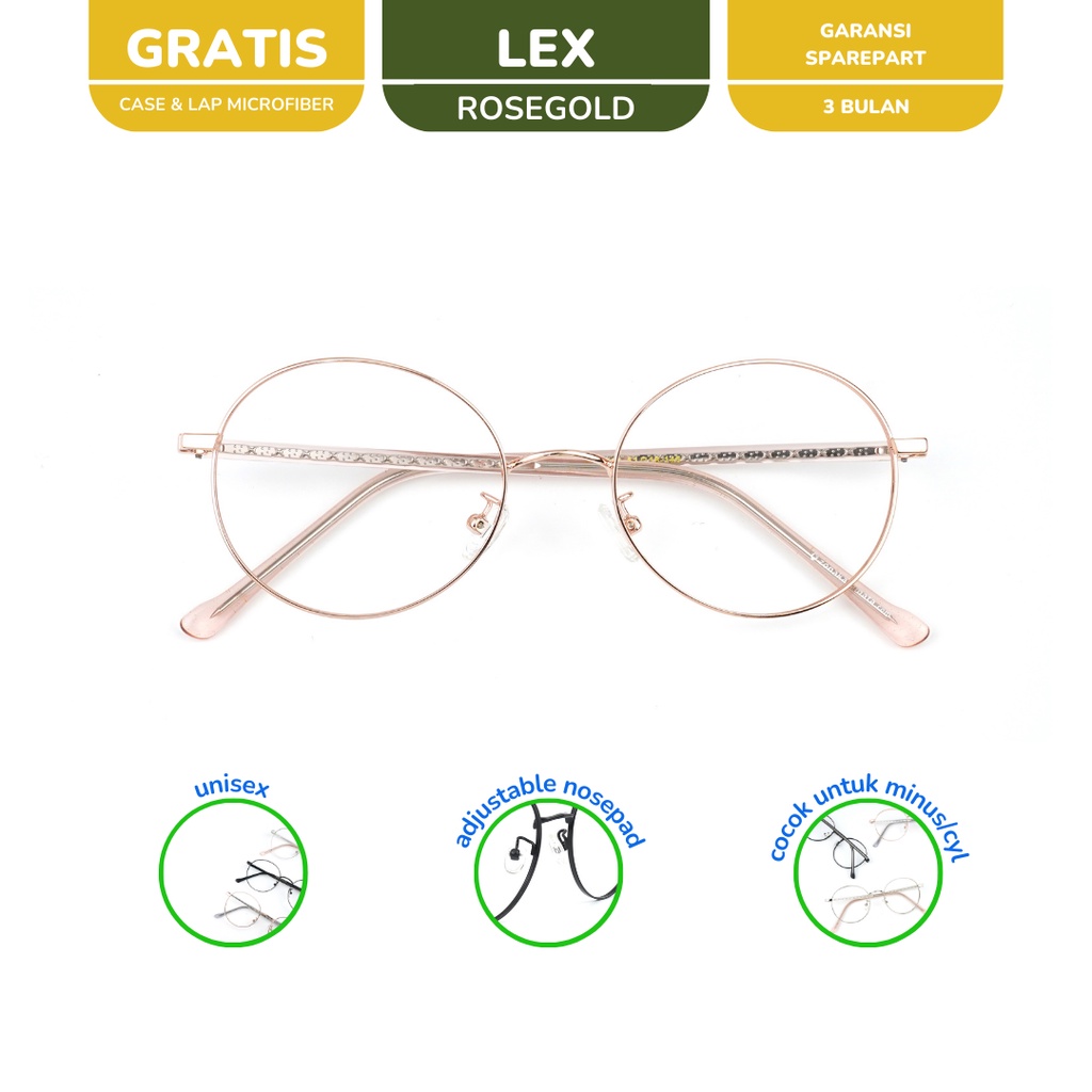 zonakacamata - Oldies Lex Rose Gold - Frame Kacamata - Pria/Wanita - Minus/Silinder/Plus