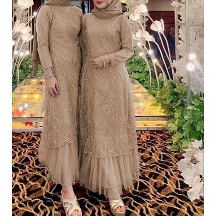 Gamis remaja motif tille mutiara lengan panjang - MX GERALDINE - XL - - coklat susu, M