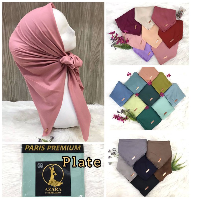 Grosir Hijab Azara Paris Premium Plate Jilbab Segiempat Polos Laser Cut Jilbab Polos Terlaris Termur