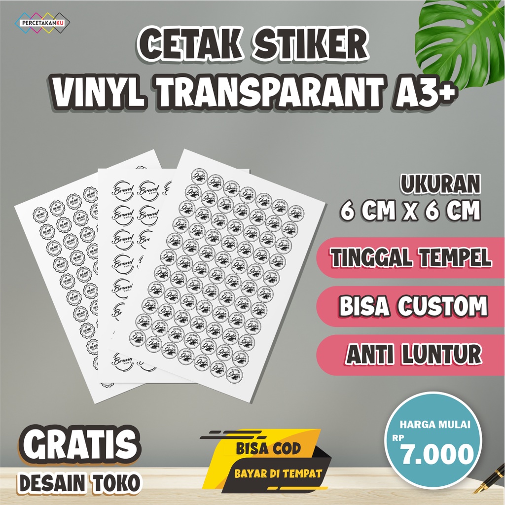 Jual Stiker Vinyl Transparan Bulat A3 Cutting Kotak Label Kemasan Atau Logo Brand Makanan Dan 8589