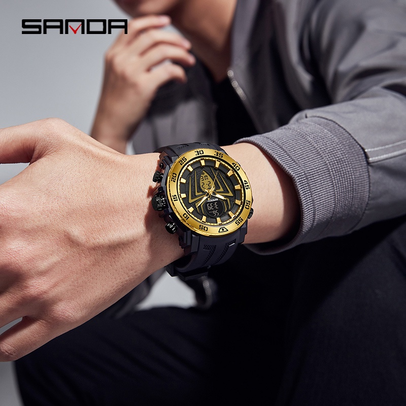 SANDA 6111 Jam Tangan Pria Digital Analog Tali Rubber Chronograph Anti Air WATCHKITE WKOS