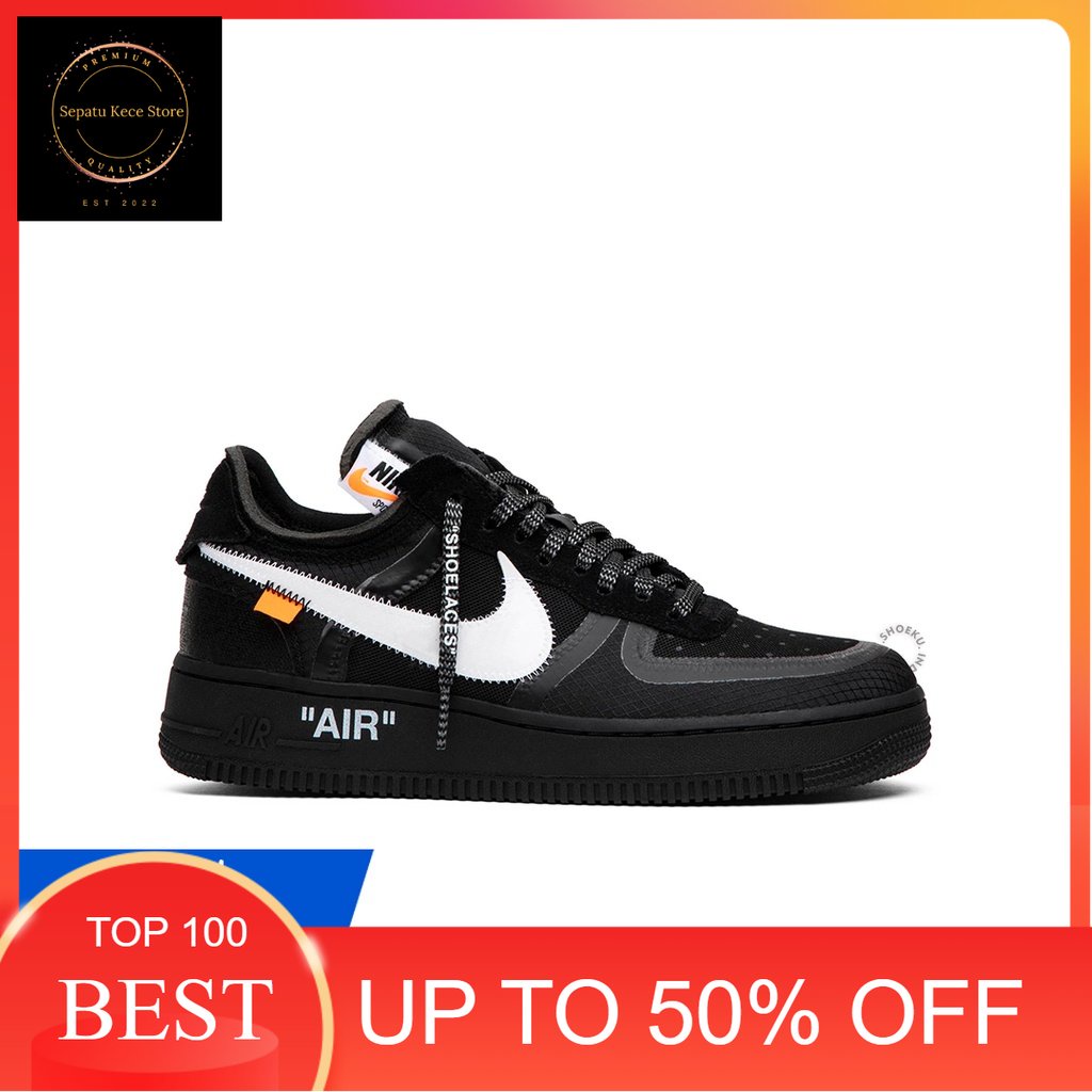 Sepatu Sneakers Off-White x Air Force 1 Low 'Black' Import Original Pria Wanita