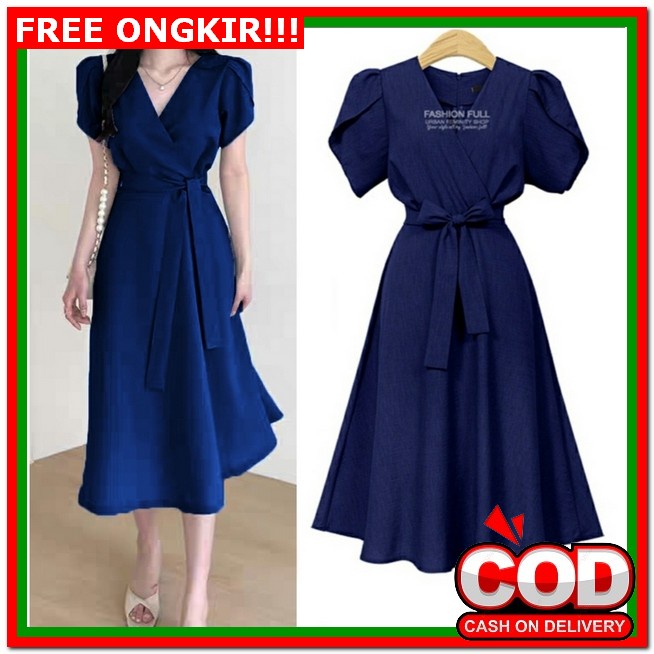 Dress Natal Wanita Terbaru Korea Midi Casual Kekinian Korean Style 2023 Import Jumbo Remaja Natalan 