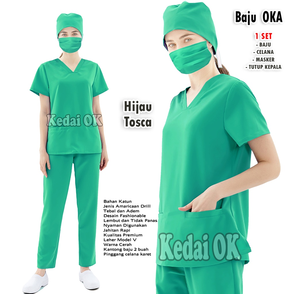 Baju Ok Medis Terbaru - Baju Jaga Dokter/Perawat - Baju OK Lengan Pendek - Bahan Amaerican Drill-Scrub Ok - Baju Perawat - Baju Jaga Oka - Seragam Medis