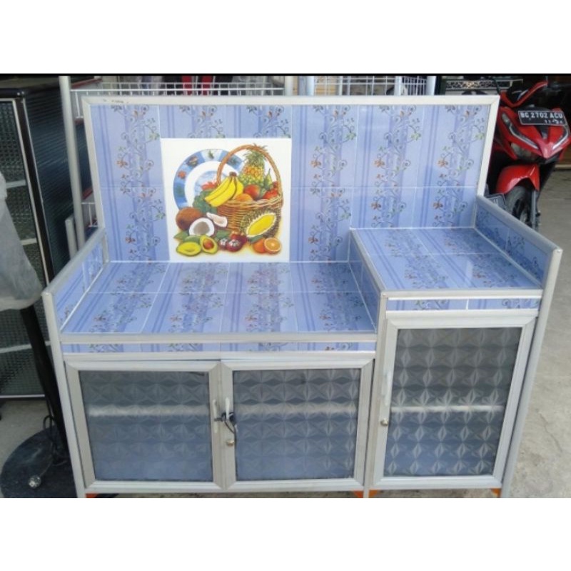 (Khusus Wilayah Kota Palembang) Meja Kompor 6Keramik Gambar/Rak Kompor 6keramik Kaca Alumunium (Ukur