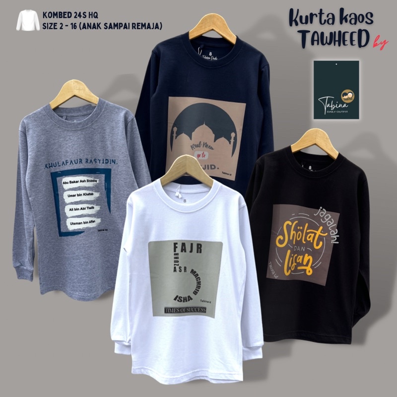 Kaos Kurta Anak Laki-Laki dan Remaja Lengan Panjang Tabina Seri Tawheed usia 2 hingga 16 tahun