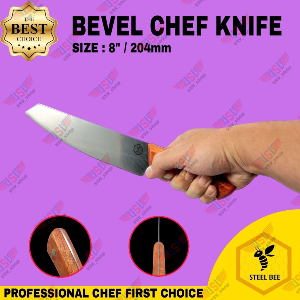 Steel Bee Pisau Dapur Gagang Kayu Premium Chef Knife 8&quot; Tahan Karat