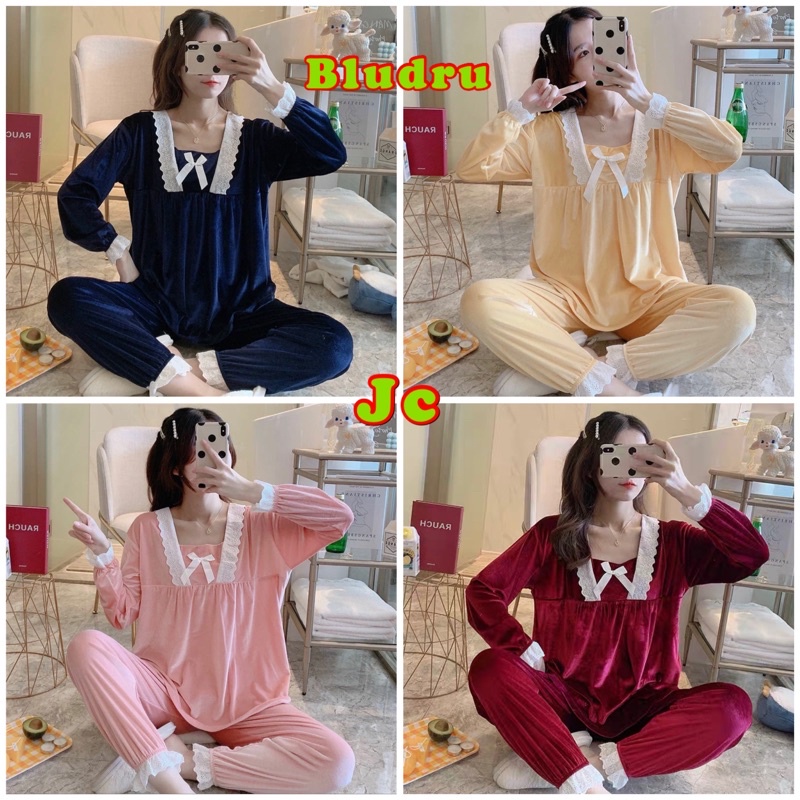 JC- Set Piyama Bulu Bludru PP / Piyama Kimono wanita terbaru / Stelan Bludru Premium import Murah