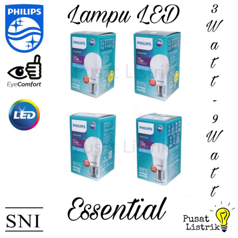 Lampu LED Essential 3watt-9watt Philips Putih Bohlam LED 3w 5w 7w 9w