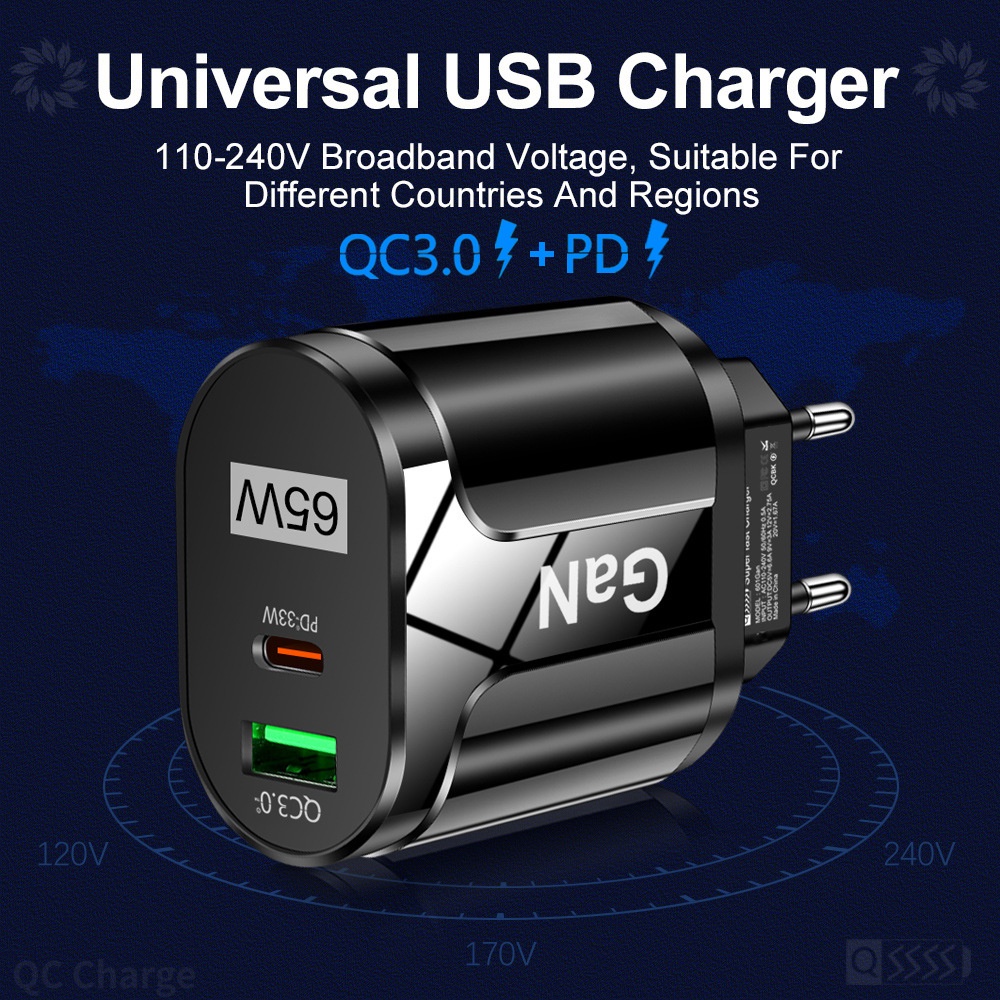 Adapter Power Charger QC3.0 + PD USB Fast Charging 5V / 9V / 12 Untuk Iphone / Android