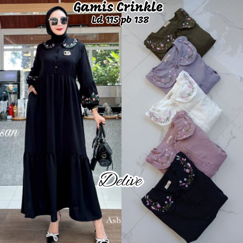 Gamis Crinkle Bordir//Gamis kerah rempel bordir//Gamis Crinkle