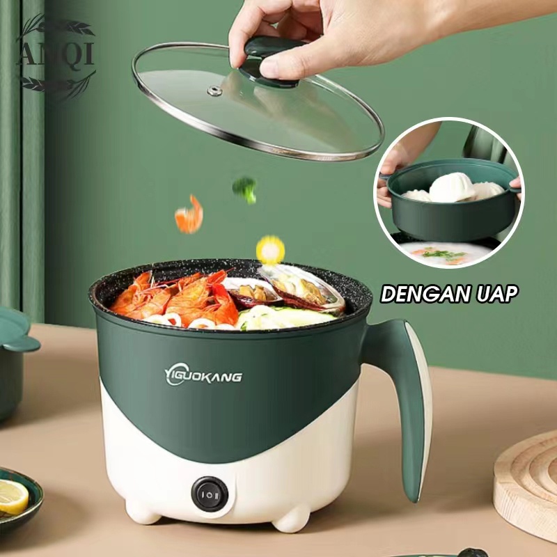 ANQI 1888 Panci Listrik Serbaguna Panci Anti Lengket 1.8L- Portable Fry Pan Free Kukusan VS-1855