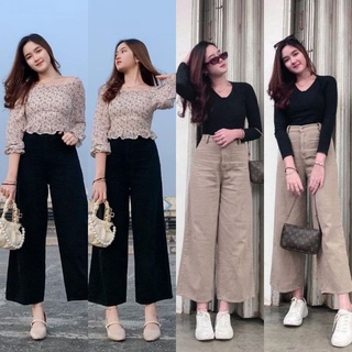 celana jeans wanita kekinian high waist jeans pinggang karet kulot jeans putih korean style kulot panjang