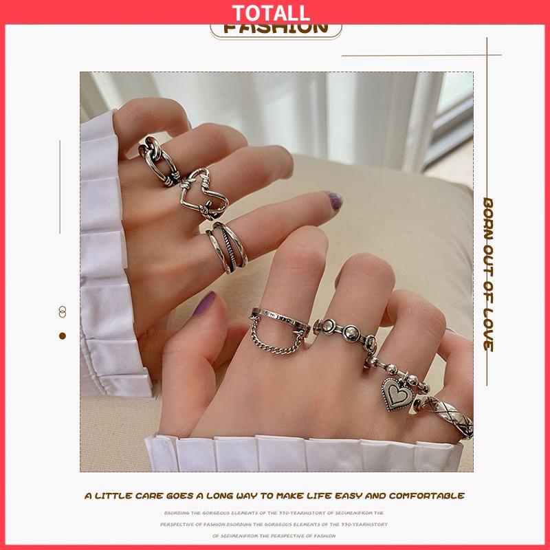 COD 7Pcs/Set Perhiasan Cincin Rantai Cinta Fashion Korea Vintage Adjustable Gaya Untuk Wanita-Totall