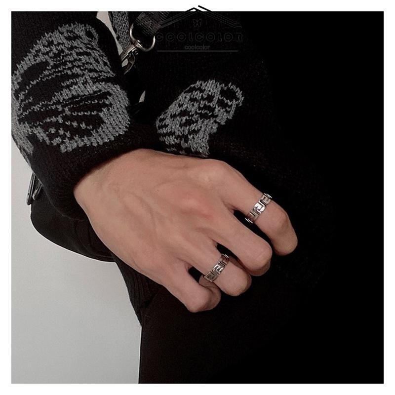 COD❤️ Cincin Titanium Pria Pola Desain Zuma Perak Estetik Punk Gaya Retro Rock Fashion Anti Karat Untuk Unisex Murah- cl
