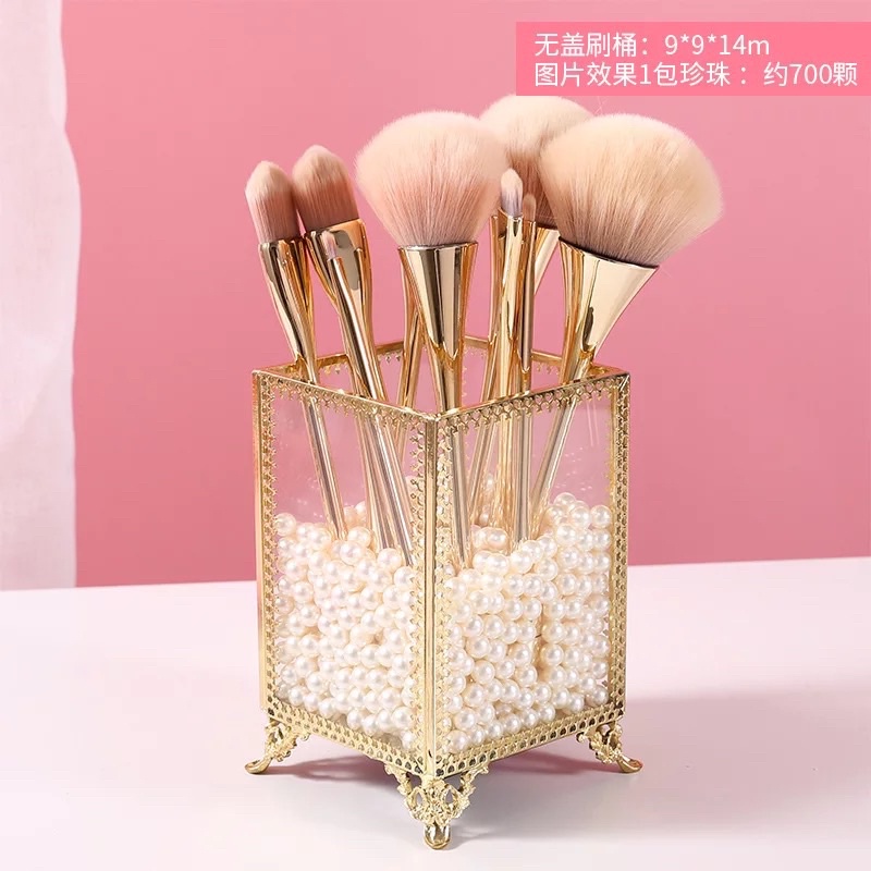 Storage Box Transparent Glass Brush Holder Tempat Brush Makeup