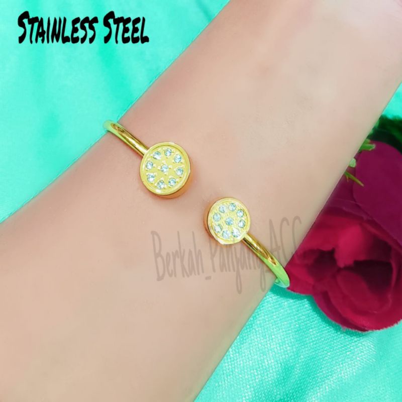 GELANG TITANIUM BULAT MATA MCI perhiasan super berkelas fashion korea anti karat dan anti luntur