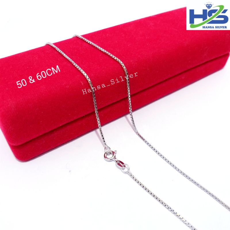 Kalung Perak Silver Asli 925 Lapis Emas Putih Model Italy Kotak 50 60 Cm - Kalung Perak Wanita Pria Anti Karat