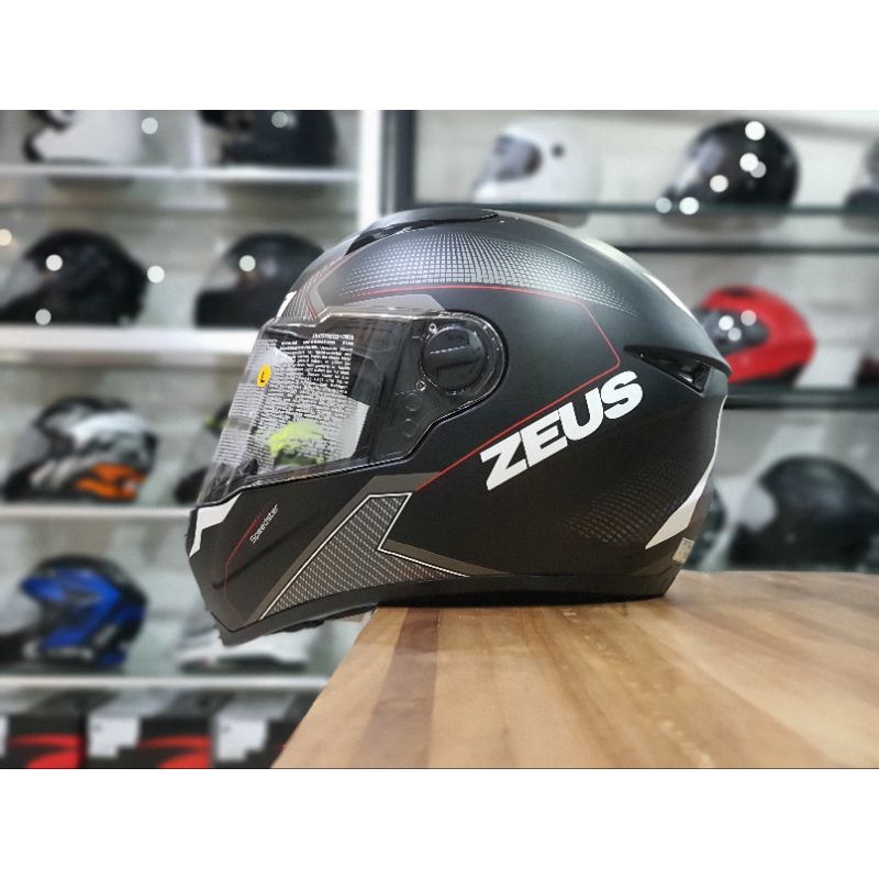 Helm ZEUS 811c MBLK AL6 WHI RED Helm Fullface hitam doff