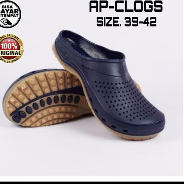 SEPATU SANDAL PRIA AP CLOGS BOOTS SENDAL KARET SLOP 39~42 ORI MURAH - Cokelat, 40