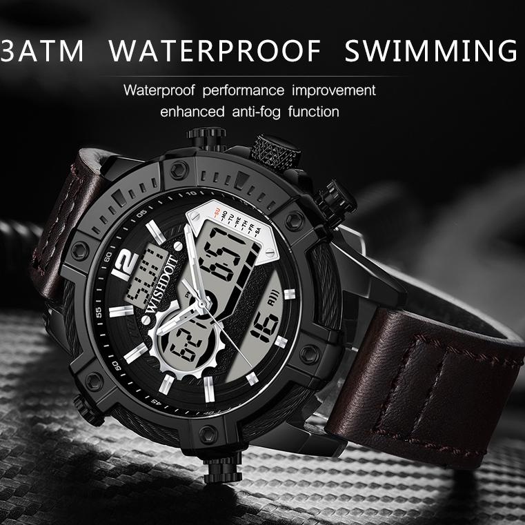 HOT PRODUCT WISHDOIT Jam Tangan Pria Original Anti Air Laki Laki Cowok Kulit Tahan Keren LED Digital