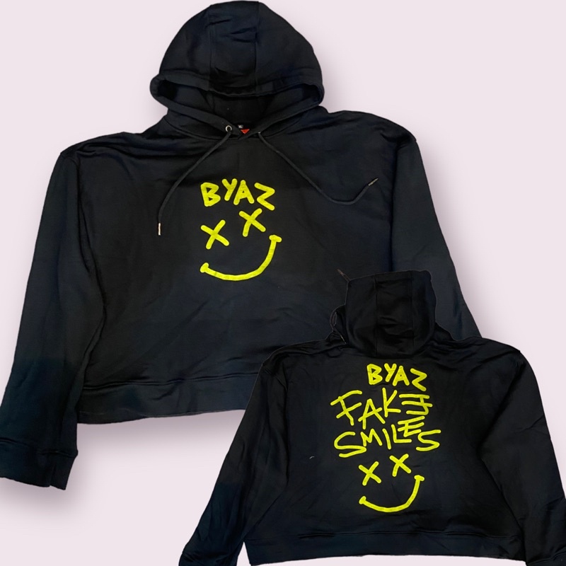 Hoodie BYAZ Crop Oversize Unfinished Fake Smile