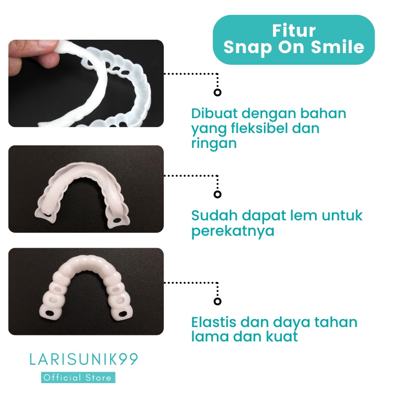 Gigi Palsu Silikon Alami Gigi Palsu Atas Bawah Instan Snap on Smile Putih Original Authentic