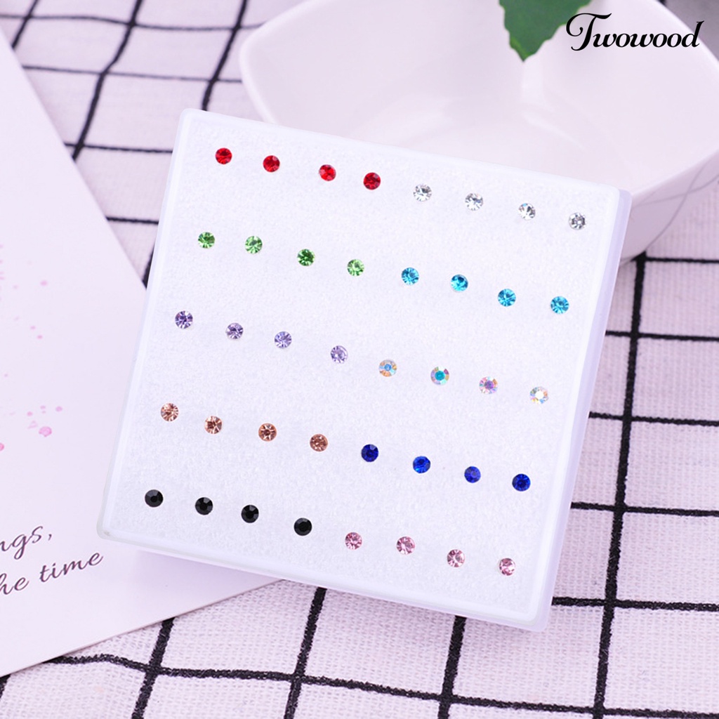 20 Pasang Anting Stud Cubic Zirconia Shiny Multicolor Bahan Stainless Untuk Wanita