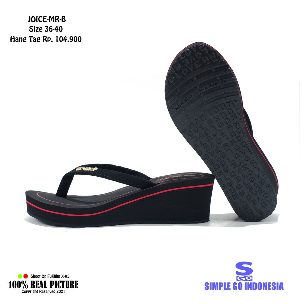 Ando Joice 02 Sandal jepit wedges wanita karet | Sendal japit cewek hak rata tinggi 4.5 cm bahan spon empuk tampil elegan dan dynamis 36-40