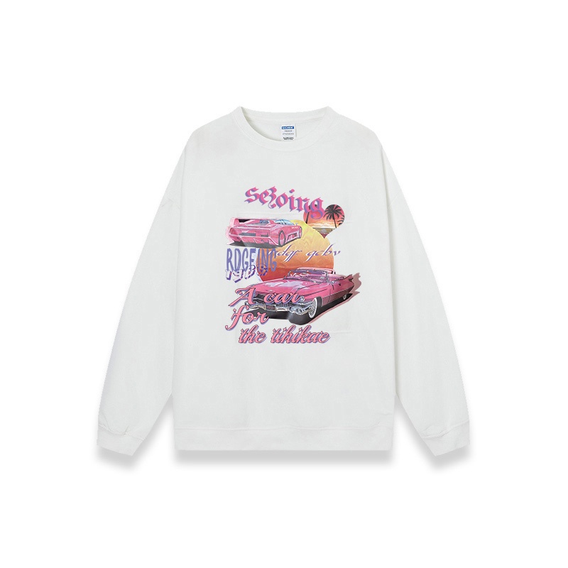 sweter wanita sweater oversize putih retro wanita korean style atasan baju wanita kekinian/American Vintage Girl Cartoon Graphic Priting